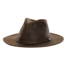 North Fork Brown Leather Wide Brim Fedora Hat Front View Mens Hats Fashion Hats For Men Wide Brim Fedora Mens