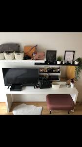 Dressing Table Media Unit Using Ikea Mosslanda Photo Ledges As Makeup Shelves Lack Shelves Contrast Makeup Vanity Makeup Organization Vanity Diy Ikea Makeup