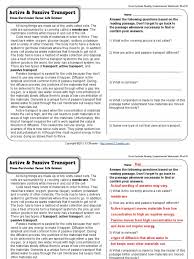 In these reading comprehension worksheets, students are asked questions about information they have read about a specific topic. Grade 9 Linguistic Acitve And Passive Transport Osmosis Cell Membrane