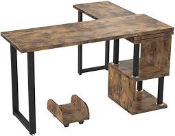 Amazon Com Ironck Industrial L Shaped Desk Computer 360 Degree Free Rotated Corner Desk Computer Table With Shelf And Computer Table L Shaped Desk Home Decor
