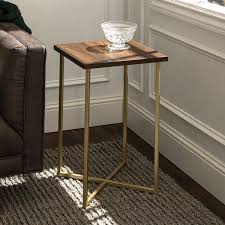 Manor Park Modern Wood And Metal End Table Dark Walnut Gold Walmart Com Metal End Tables Square Side Table Modern Wood