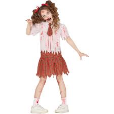 Disfraz de colegial zombie rojo para niña