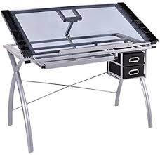 Amazon Com Tangkula Drafting Table Adjustable Home Office Workstation Glass Top Steel Frame Art Craft Drawing Desk Drafting Desk Office Furniture Accessories