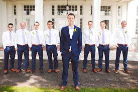 Groomsmen In Casual Shirts And Blue Pants Rustic Groomsmen Attire Groomsmen Attire Navy Blue Casual Groomsmen Attire