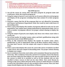 Solved Instructions: 1. Create database