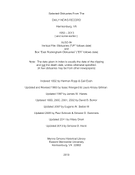 Selected Obituaries From The DAILY NEWS RECORD Harrisonburg, VA (A few  obituaries may be from other newspapers) 1950