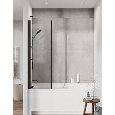 Lumin8 Pivoting Bath Screen Black Frame Bath Shower Screens Bath Screens Black Mirror Frame