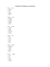 Berikut ini contoh soal psikotes acak kata dan cara menjawabnya: Contoh Tes Psikotes Acak Kata