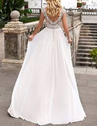 Ob ihre hochzeitskleider spitze, seide, chiffon oder andere materialien haben sollen, wissen frauen meist schon genau. Yasiou Elegant Hochzeitskleid Damen Lang Hochzeitskleider Spitze Chiffon Brautmode Ruckenfrei Weiss Vi Hochzeitskleid Elegant Hochzeitskleid Lang Hochzeitskleid