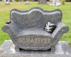 Unique Full Size Sofa Grave Marker With Tv Remote And Pillow St Patrick S Cemetery Thompson Ohio Unusual Headstones Cemetery Statues Cemetery Monuments