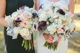 Silver and gold wedding flower bouquets. Rustic Calla Lily