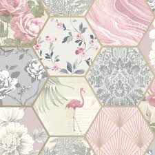 Maybe you would like to learn more about one of these? Hexagon Vintage Collage Wallpaper Geometric Blush Grey Cream Floral Gold Matt Ebay