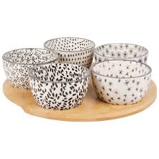 Plateau Aperitif En Bambou 5 Bols En Faience Maisons Du Monde Plateau Aperitif Bambou Bols