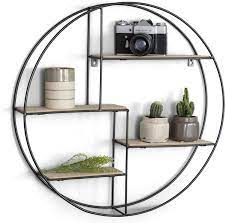 Black metal decorative wall shelf. Lifa Living Round Wall Shelf Modern Made Of Black Metal And Wood Or Metal Spice Rack In An Industrial Design Kitchen Rack With 4 Shelves Wall Decoration Diameter 55 Cm X 11 Cm