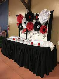 Paper Flower Backdrop Red White And Black Flowers Party Decoration Candy Table Black Party Decorations White Party Decorations Red Party Decorations