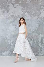Two Piece Wedding Dress Akvile Pleated Lace Skirt With Cascading High Low Hem And Pockets Featuring Floral In 2020 Bridal Skirts Civil Wedding Dresses Wedding Skirt