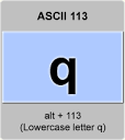 ASCII code q , Lowercase letter q , minuscule q, American Standard ...