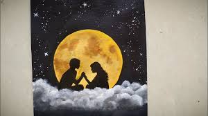 Moon Light Couple Painting Romantic Couple Painting Acrylic Painting For Beginners Step By Ste In 2020 Romantic Paintings Simple Canvas Paintings Small Canvas Art