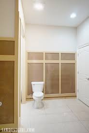 Wainscoting is, at it's most basic, a method of panelling a room. Board And Batten Wainscoting In Basement Bathroom Sawdust Girl