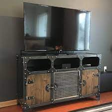 From books and dvds to decorative vases and sculptures, our tv units allow you to showcase favorite decor items while storing away cords, remotes and game consoles. Modern Industrial Media Console Carnegie Steel Tv Stand Cabinet Vintage Entertainment Center Audio Hifi Retro Vintage Industrial Furniture Modern Industrial Furniture Industrial Media Console