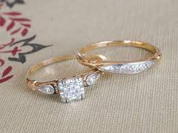 Vintage Wedding Ring Set 14k Yellow White Gold Diamond Ring Etsy Wedding Ring Sets Vintage Antique Wedding Rings Wedding Rings Vintage
