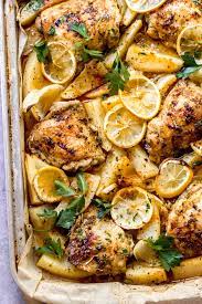 One Pan Lemon Roasted Chicken And Potatoes Little Broken