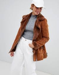 Pull Bear Aviator Biker Womens Spring Coat Jackets Brown Jacket