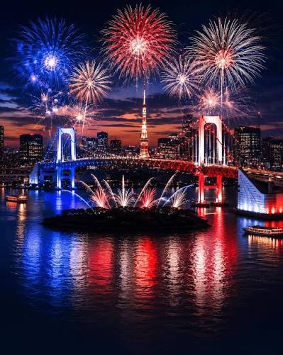 Tokyo, Japan will be illuminated in red, white, and blue to celebrate America's 250th Independence Day. #tokyo #japan #usa #4thofjuly #america