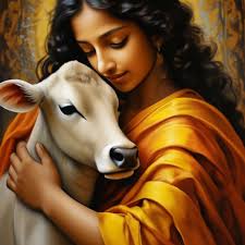 Little Krishna hugs a calf yellow drapery, acrylic, ink drawing. …" — image  created in Shedevrum