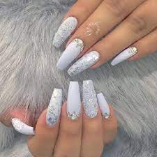 White Pretty Sharp Nails Diamond Nail Designs Silver Acrylic Nails White Coffin Nails