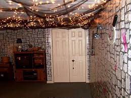 My Basement At Halloween For The Walls It Was Decor Wrap From The Fright Catalogue And Painted My Hands Halloween Ceiling Cheap Halloween Party Halloween Deco