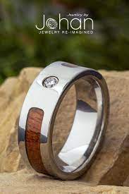 Wood Wedding Band With Bezel Set Diamond Mens Koa Wood Ring 3242 In 2021 Mens Wood Rings Wood Wedding Band Mens Wedding Bands Unique