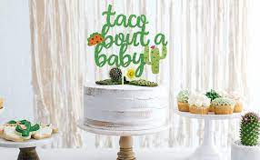 Amazon Com Taco Bout A Baby Cactus Cacti Cake Topper Green Glitter Fiesta Festive Party Supplies Baby Shower Decor Grocery Gourmet Food