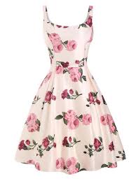 Pink 1950s Rose Floral Swing Dress Vintage Dresses 50s Womens Vintage Dresses Floral Swing Dress