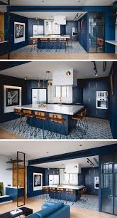 This Modern Apartment In Singapore Is Full Of Bold Blue And Black In 2020 New Kitchen Designs Interior Design Kitchen Blue Cabinets