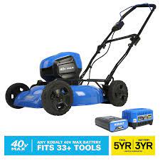 Lawn mower manufacturers are currently using two types of batteries in electric riding mowers. Kobalt 40 Volt Max Brushless 19 In Push Cordless Electric Lawn Mower 4 Ah Battery And Charger Included In The Cordless Electric Push Lawn Mowers Department At Lowes Com