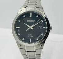 Seiko Men’s Solar Diamonds Black Dial 10ATM Steel 41mm St Steel Watch SNE429