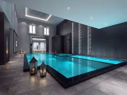 Modern indoor pool design with recessed ceiling and modern patio furniture. Indoor Pool Ideas Pool Decor Swimming Pool Design Tags Inground Pool Ideas Backyard Pool Ideas Indoor Swimming Pool Design Indoor Pool Design House Design