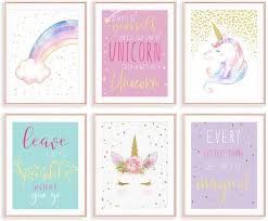 Unicorn wall stickers easily cover the look and feel of your favorite place for kitchen, kids room, dining room and living room with a flat, smooth, clean surface. Amazon Com Unicorn Wall Decor Girls Room Decor Kids Room Decor For Girls Unicorn Wall Art Unicorn Room Decor For Girls Bedroom Nursery Decor Set Of 6 8x10in Unframed Everything Else