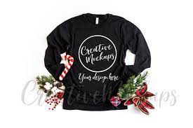 Download Christmas Black Long Sleeve Shirt Mockup 3501 Unisex Jersey Etsy Shirt Mockup Clothing Mockup Black Long Sleeve Shirt