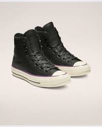 Chuck 70 Street Warmer Leather High Top Black Icon Violet Latest Shoes Leather High Tops On Shoes