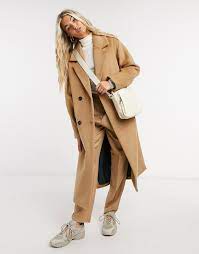 Asos wool rich white cocoon belted wrap relaxed fit flare warm coat 18 46. Selected Femme Oversized Double Breasted Wool Coat With Side Splits In Camel Asos
