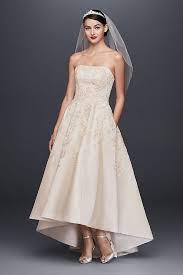 Embroidered Satin High Low Wedding Dress David S Bridal Wedding Dresses High Low Wedding Dress Styles Petite Wedding Dress