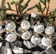 Black And White Christmas Ornaments 8 Rae Dunn Inspired Christmas Ornaments Rae Dunn Ornaments White Ornaments Farmhouse Christmas B White Christmas Ornaments Christmas Ornaments Skinny Christmas Tree