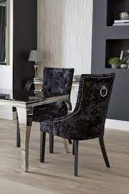 Available At The Range These Sumptuous Black Velvet Chairs Are Studded With Silver Ring Detail White Leather Dining Chairs Dining Chairs Velvet Dining Chairs