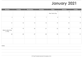 Make free printable calendars in pdf format for 2021, 2022 and more. January 2021 Calendar Printable With Holidays