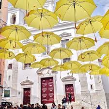 Umbrella Installation In Alfama Lisbon Portugal Umbrella Street Art Sao Miguel