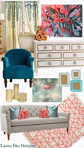 Laura Dro Design Inspiration Board Indigo Coral And Gold Rose Bud Artwork Aqua Living Room Aqua Living Room Decor Coral Living Rooms
