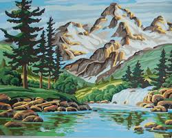 Vintage Mountain Lake Pine Forest Paint By Number Midcentury Etsy Forest Painting Painting Art Painting