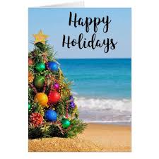 Tropical Beach Tree Happy Holidays Greeting Card Zazzle Com Happy Holiday Greeting Cards Holiday Design Card Beach Christmas Card